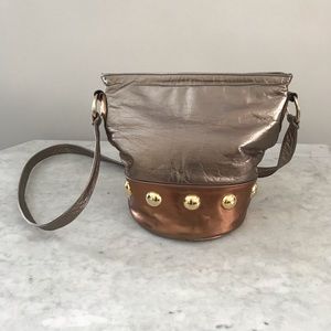 Vintage leather metallic bucket bag